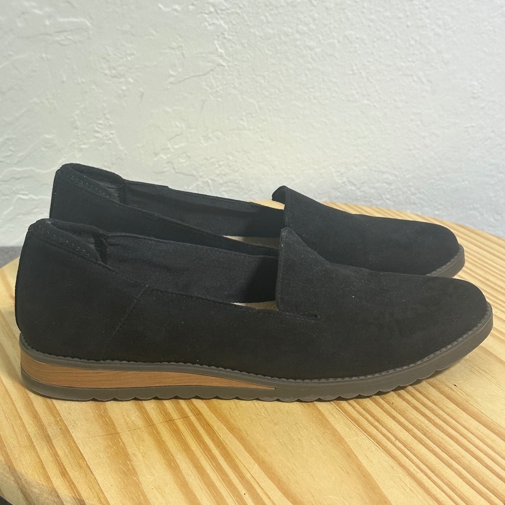Dr Scholls Madison Black Microsuede Slip On Loafers Women Size 9 Comfort